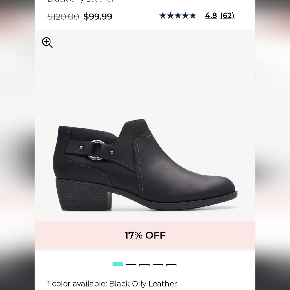 Clarks Charlten Grace Black Oily Leather Ankle Boot Women's Left-6.5 Right-6